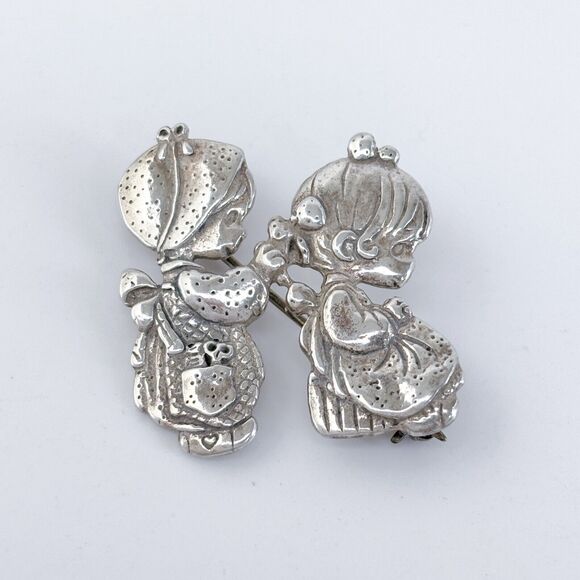 Vintage PMI Mexico Sterling Silver 925 Girls Doing Hair Pin Brooch - Picture 2 of 8